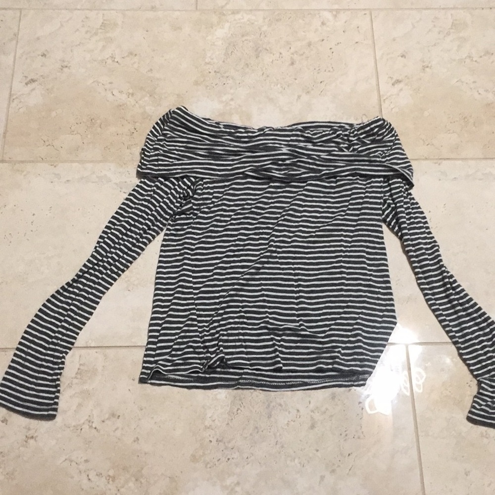 off the shoulder stripped long sleeve